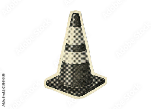 Canvastavla Distressed traffic cone graphic in halftone comic book style with a paper cutout