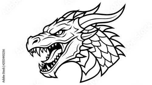 Fierce Dragon Head Outline - Mythical Creature Illustration