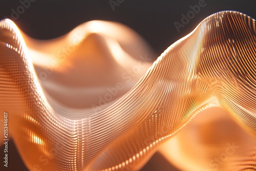 Abstract flowing golden waves with delicate ribbed texture with texture illuminated warm abstract background abstract art