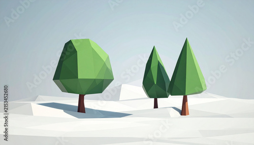 Plakat Low Poly Trees in Minimalist Style.