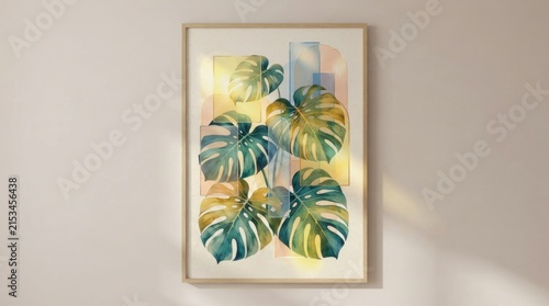 Minimal Framed Monstera Botanical Artwork on a Warm Neutral Interior Wall