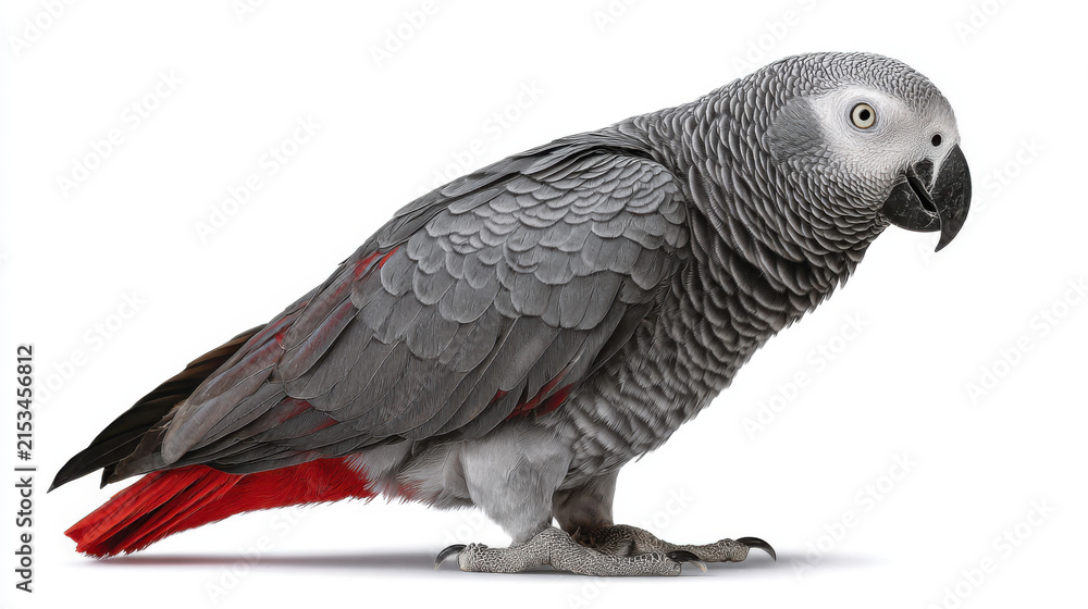 Fototapeta premium intelligent african grey parrot on a wooden perch