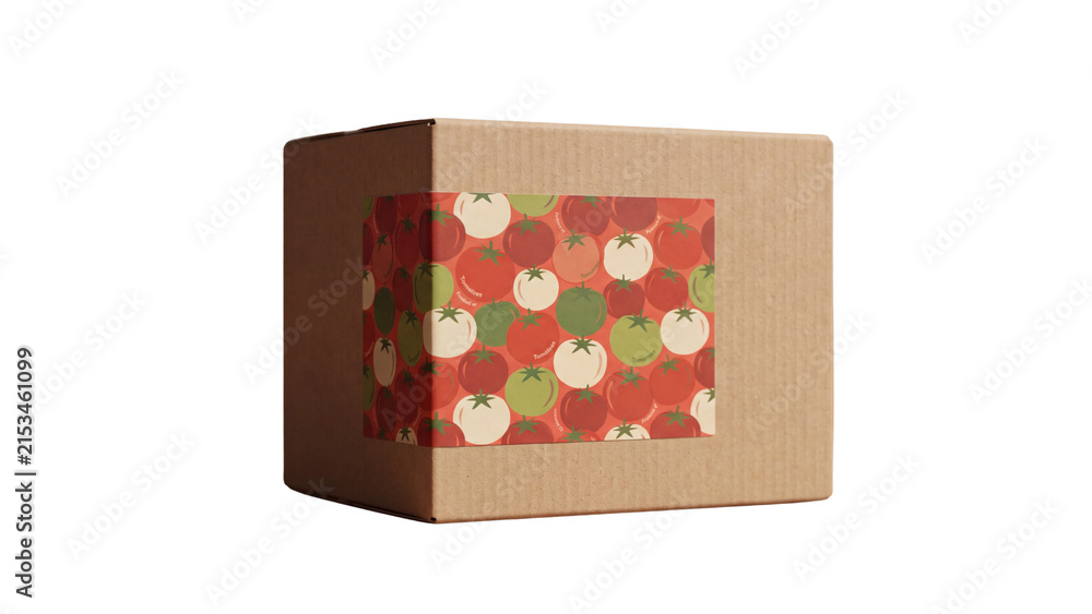 Obraz premium Cardboard gift box with festive patterned wrapping paper isolated on transparent background. Present packaging concept for celebration, surprise, holiday and seasonal product design.