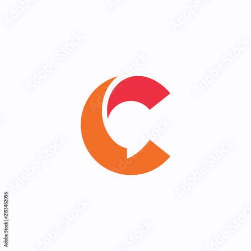 Letter C icon designed with a speech bubble element in orange and red.
