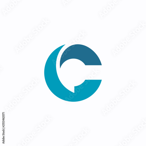 Letter C emblem incorporating a speech bubble shape in blue and teal tones.