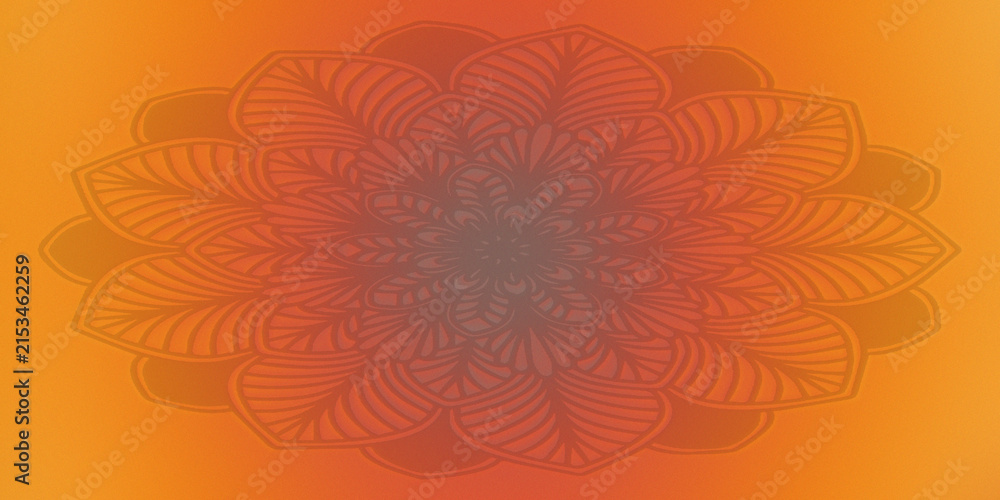 Fototapeta premium Floral mandala pattern overlay on vibrant orange and red gradient background template.