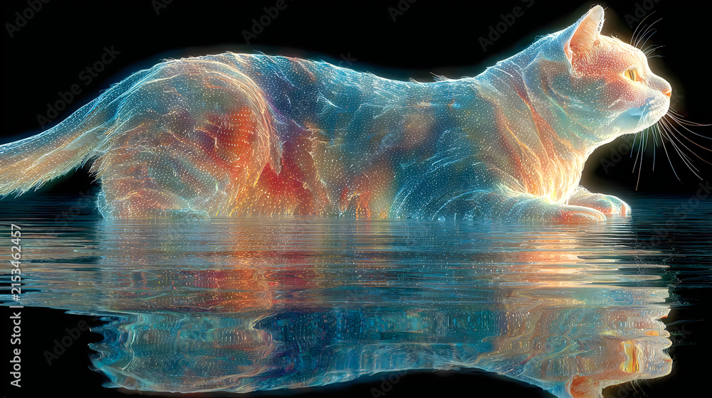 Obraz premium Digital fantasy cat featuring vibrant universe textures wallpapers