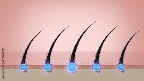 Damaged Hair Strands Repair with Cosmetics Serum Shampoo Round Drops - 3d 4k Animation (3840 x 2160 px)