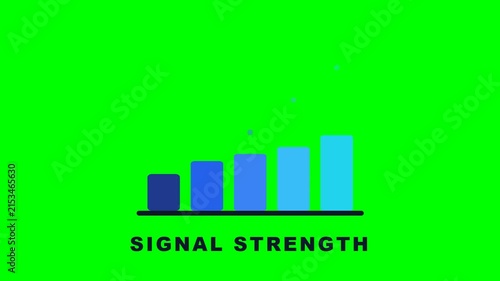 Signal strength graph animation with rising blue bars on green screen background