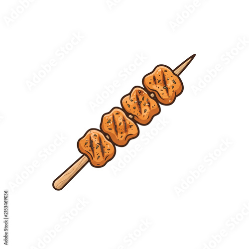 Grilled Chicken Skewer with Herbs and Seasoning Food Illustration