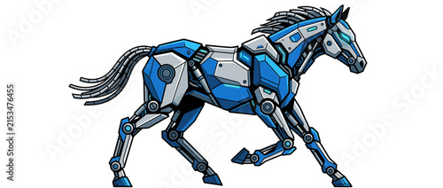 Bild auf Leinwand Blue and gray robotic horse illustration