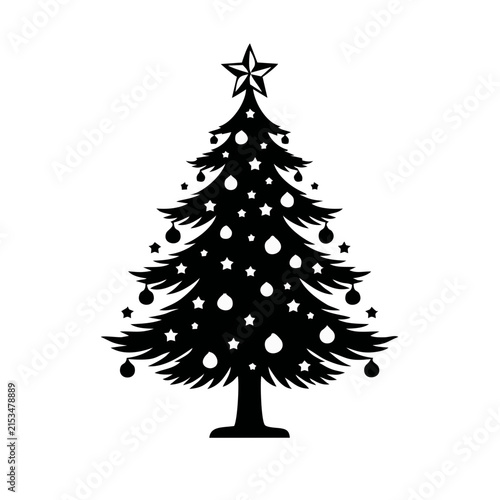 Black Silhouette Christmas Tree Decorated Star Vector Icon Graphic Design