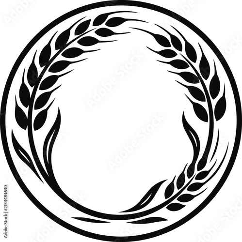 A clean minimalist circular emblem featuring elegant wheat stalks, ideal for bakery branding, organic products, agricultural businesses, food packaging, menus, and premium labels