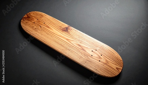 Wooden skateboard glows with radiant clarity, radiating resilience, craft, and motion; a vivid emblem of design, balance, and transformation within sport.