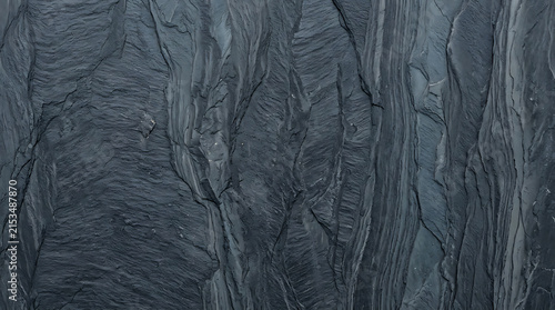 Close-up of intricate, textured dark gray stone surface with natural striations and patterns showcasing geological formations