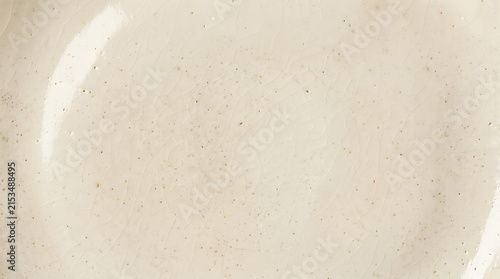 Close-up of a textured beige ceramic plate with subtle speckled details and smooth curved edges highlighting craftsmanship and
