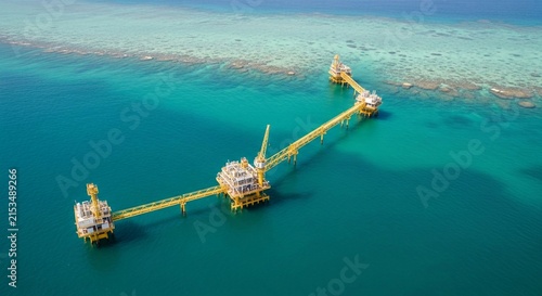 Expansive Offshore Oil and Gas Platform Infrastructure in Deep Blue Ocean Waters
