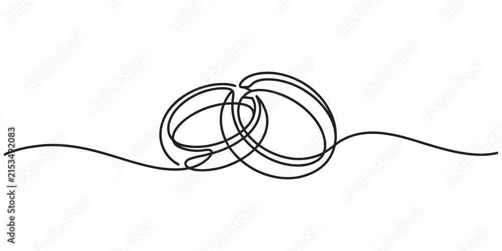 Obraz premium Continuous line drawing of two wedding rings