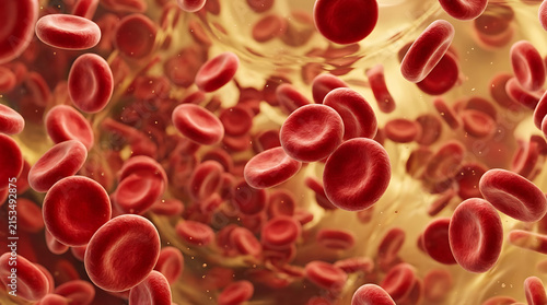 Obraz na płótnie Microscopic view of red blood cells flowing through a human blood vessel
