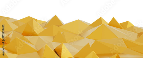 Фотография Abstract low poly golden landscape with many geometric shapes and pointed peaks