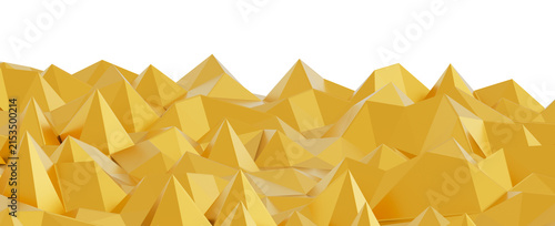 Vibrant golden abstract landscape of geometric mountains creating a dynamic.