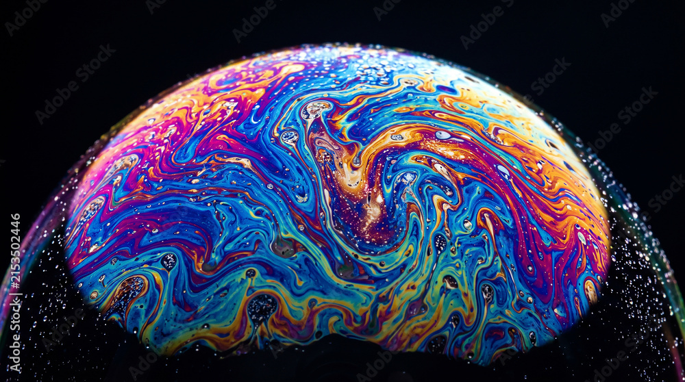  A Macro Macrocosm of Iridescent Fluid Dynamics and Swirling Psychedelic Gradients on a Soap Bubble Sphere 