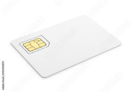 Plakat Blank white sim card with gold microchip