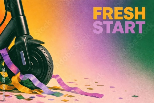 Electric scooter confetti poster for fresh start and renewal