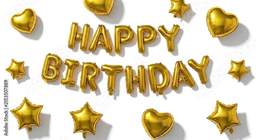A set of gold foil balloons spell out 