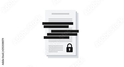 Redacted Confidential Document Illustration with Padlock Icon, Data Privacy and Security Concept Vector