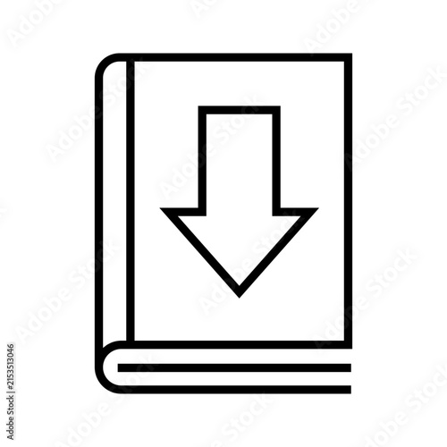 Book with download arrow line icon for saving digital textbook