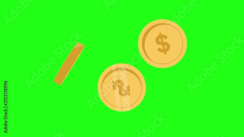 Falling Golden Dollar Coins Animation on Green Screen Background