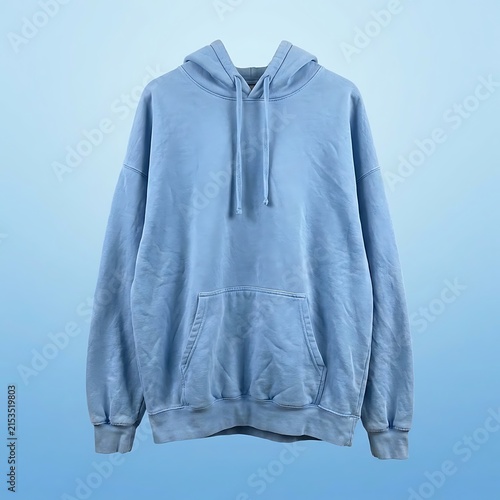 Light blue oversized cotton pullover hoodie with front pocket
