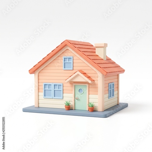 Minimal Pastel 3D House Model Isolated on White Background for Real Estate, Home Ownership, Mortgage, Property Investment and Modern Housing Concept