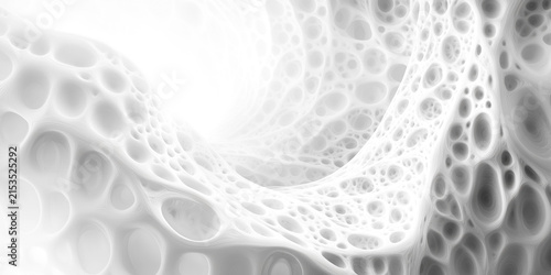 Abstract white and gray color background, image of the interior of a cavity filled with neatly arranged, rounded holes.