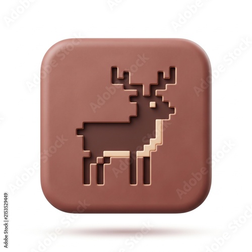 Premium 3D Matte Clay Pixel Art Reindeer Application Icon on White Background
