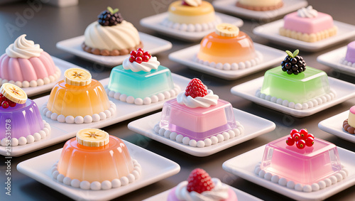 Colorful Mini Fruit Jelly Desserts on Square Plates