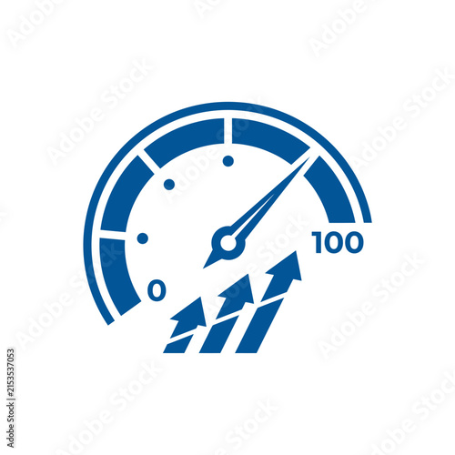 Obraz na plátně A blue speedometer icon showing high performance and rapid growth