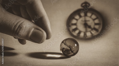 Hand holding cracked glass pocketwatch time