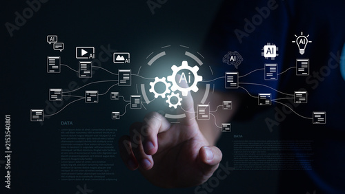 Canvas Print AI automation and network workflow concept representing digital transformation, intelligent systems, data connectivity, process integration, business efficiency, innovation and enterprise technology