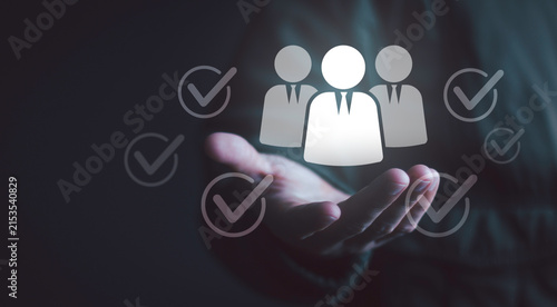 Human resources recruitment concept showing selection, teamwork and performance analysis, representing talent management, hiring, leadership, career development, growth and workforce strategy.