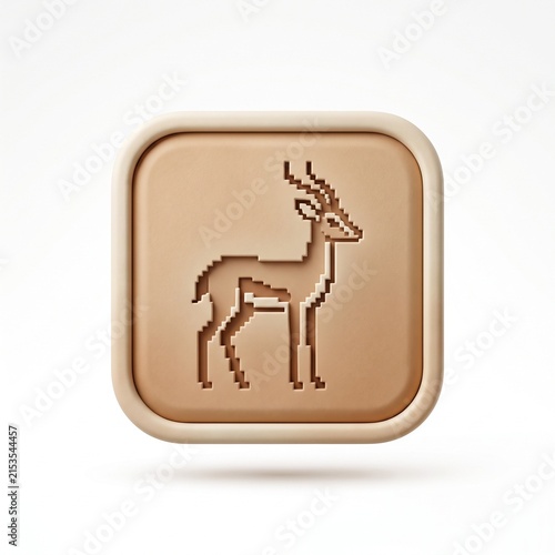 Premium 3D Matte Clay Pixel Art Gazelle Application Icon on White Background