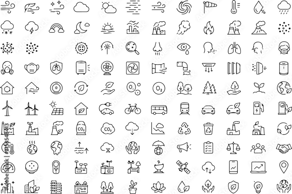 Fototapeta premium Clean Air and Air Quality Line Icons Collection