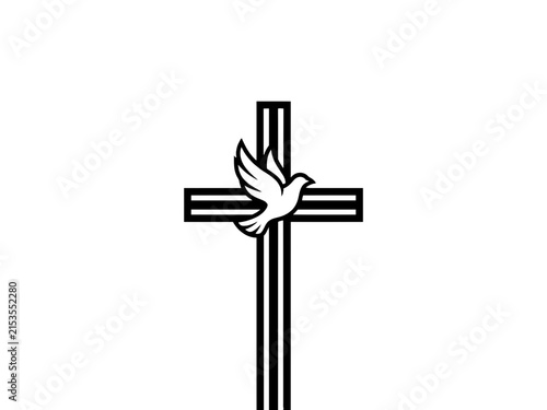 Christian Cross with Flying Dove Symbol