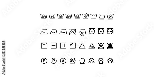 Fotografie Complete laundry instruction tag icons set for professional fabric care including washing temperatures drying cycles and ironing symbols
