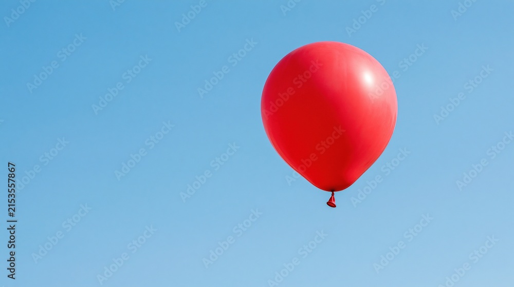 Fototapeta premium A single red latex balloon floats high against a clear bright blue sky with no clouds visible anywhere around.