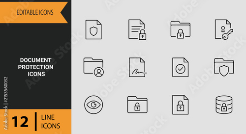 Document Protection Icons Outline Icon Set Confidential Paper Security Symbols For File Safety