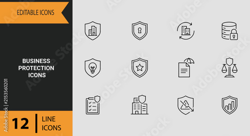 Business Protection Icons Outline Icon Set Corporate Security Symbols For Risk Management