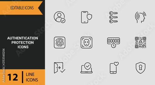 Authentication Protection Icons Outline Icon Set User Verification Symbols For Secure Login