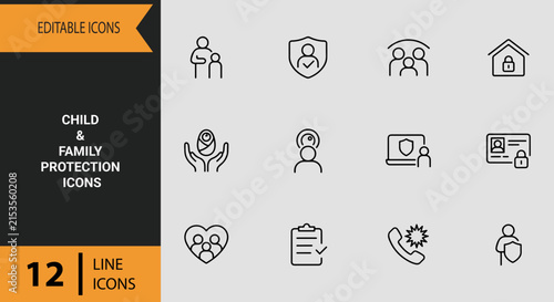 Child And Family Protection Icons Outline Icon Set Home Safety Graphics For Personal Well Being